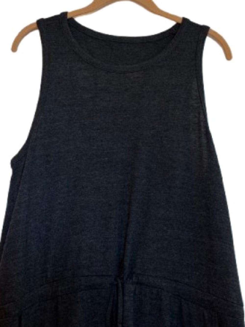 CHASOR Tank Dress Charcoal Gray Drawstring Pockets Lattice Back High Low Hem L - Picture 5 of 16